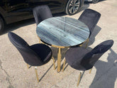 GREY WOODEN EFFECT ROUND TABLE GOLD LEG