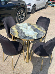 GREY WOODEN EFFECT ROUND TABLE GOLD LEG