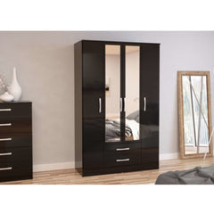Lynx 4 Door Mirrored Wardrobe in Black