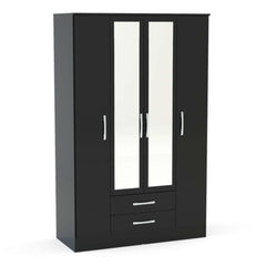 Lynx 4 Door Mirrored Wardrobe in Black