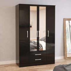 Lynx 4 Door Mirrored Wardrobe in Black