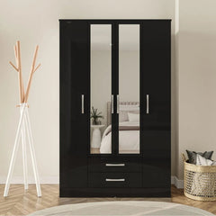 Lynx 4 Door Mirrored Wardrobe in Black