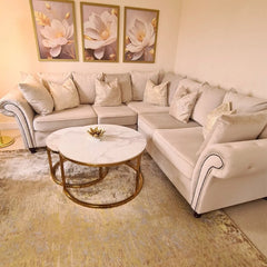 Oakland Scatter Back Velvet Corner Sofa in Beige or Grey Velvet